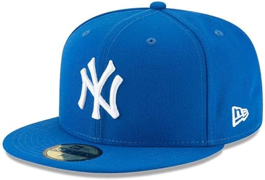 Blue New Era Fitted Hat with embroidered  logo on the side, showcasing its vibrant and versatile shade of blue