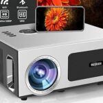 Compact smart mini projectors casting vibrant images on a screen, illustrating its portability and advanced technology in a modern setting.